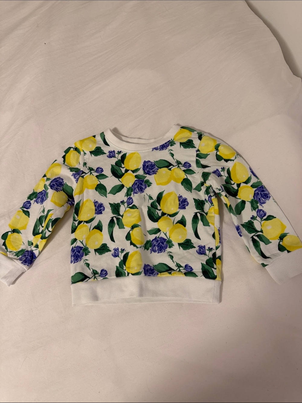 Janie and Jack Girls' White Lemon Print Long Sleeve Sweatshirt